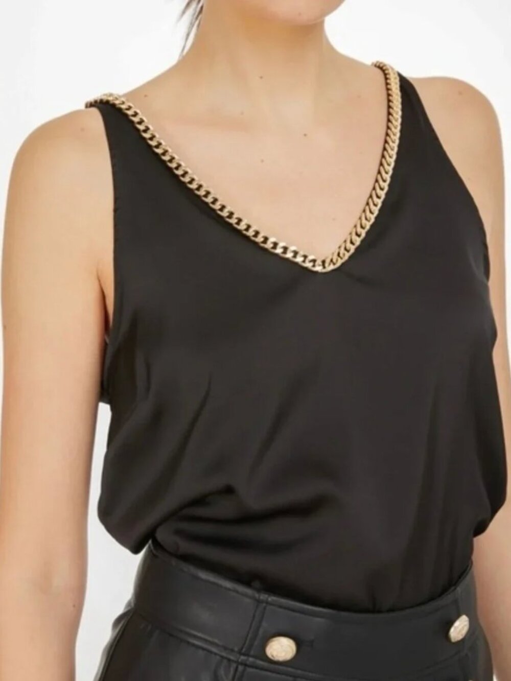 Boston Proper Gold Chain V Neck Camisole Black Size M